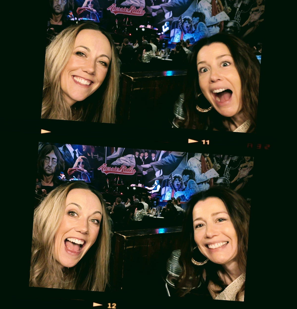 A warm indoor scene showing two women laughing and leaning close together during a fun, social moment, surrounded by dim mood lighting and festive décor that creates an atmosphere of celebration and connection. Their relaxed posture, shared expression, and lively environment reflect the joy, friendship, and authentic bonds that define the heart of the Salt & Spice Collective.